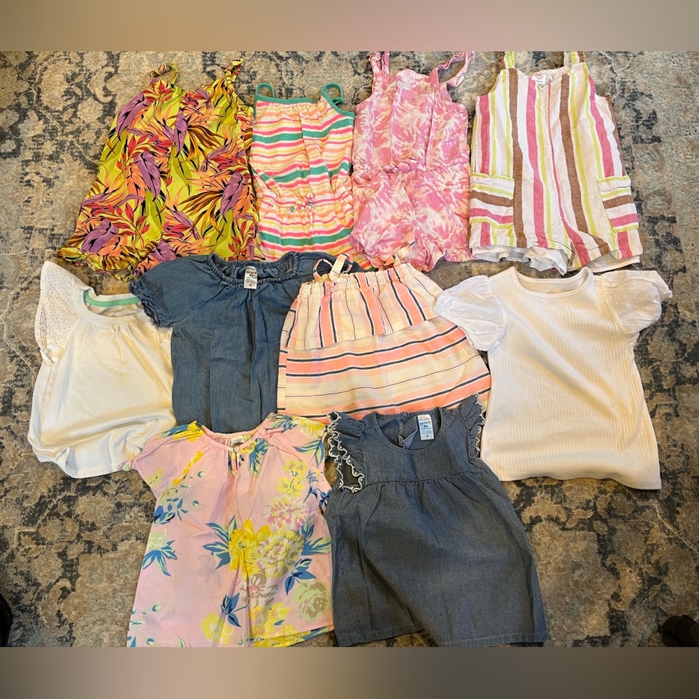 4T Toddler Girls Summer Bundle of 10 Items ~ Carters, Cat & Jack, WonderNation
